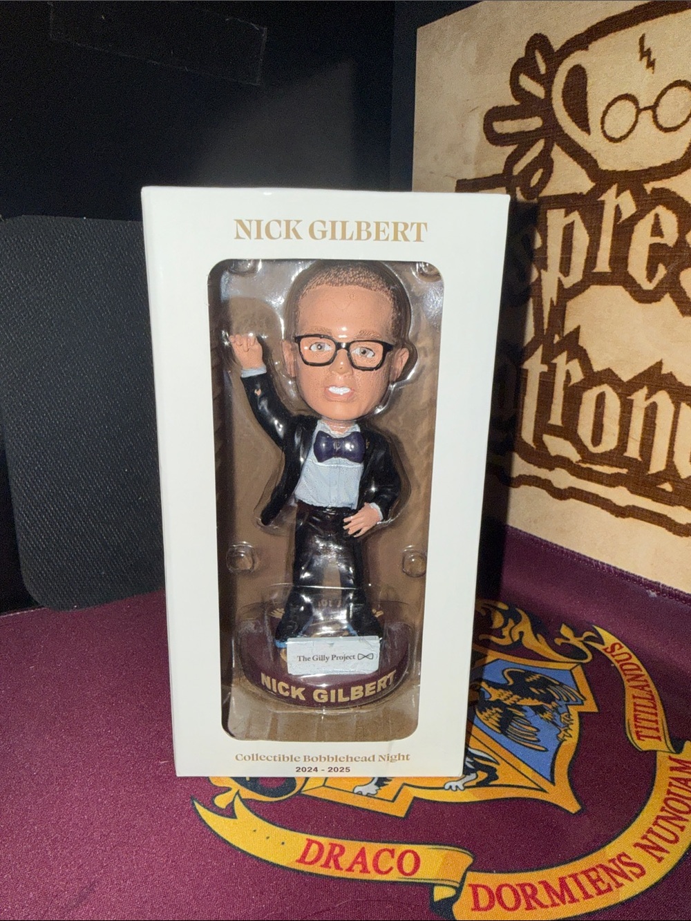Nick Gilbert Collectible Bobblehead - Black Suit with Purple Bow